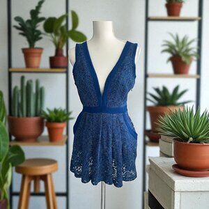 FREE PEOPLE Blue Lace Cutout Miji Dress Size Small